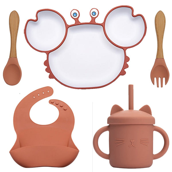 KIT CARANGUEJO 5 PEÇAS - Utensílios de Mesa para Alimentação Infantil - Salanas