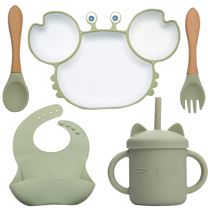 KIT CARANGUEJO 5 PEÇAS - Utensílios de Mesa para Alimentação Infantil - Salanas