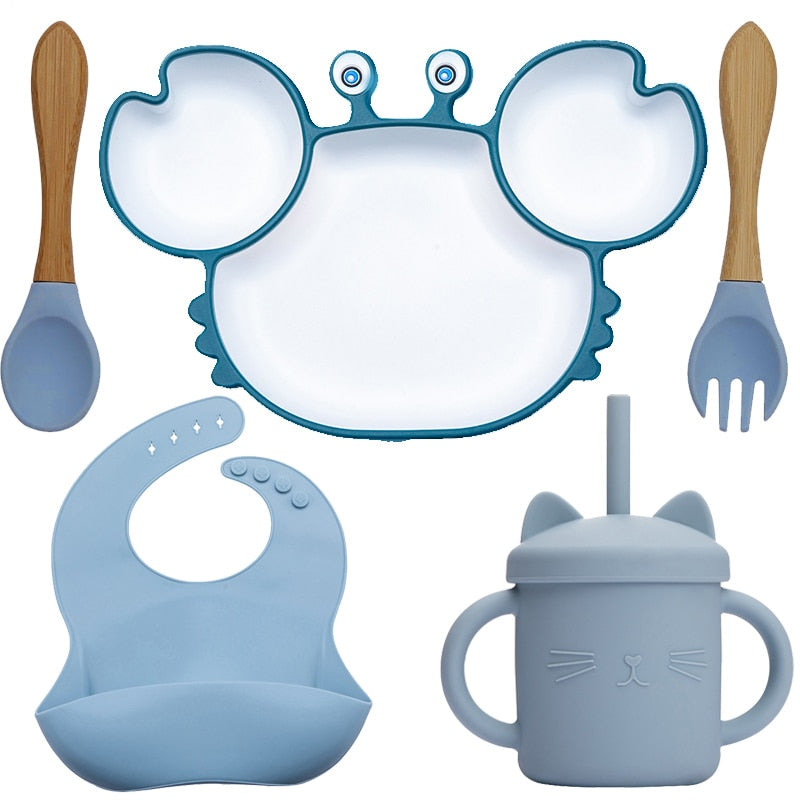 KIT CARANGUEJO 5 PEÇAS - Utensílios de Mesa para Alimentação Infantil - Salanas